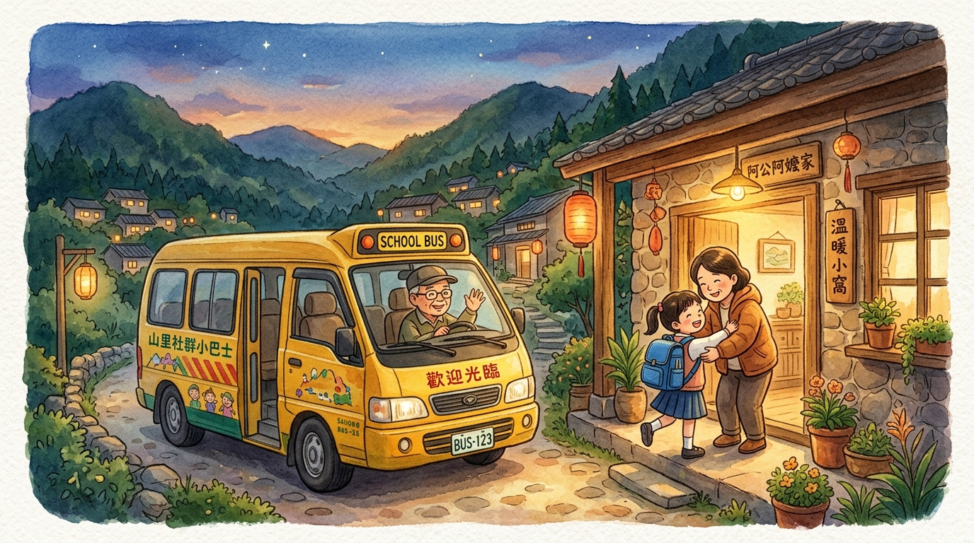 黃色課輔專車安全接送回部落家門